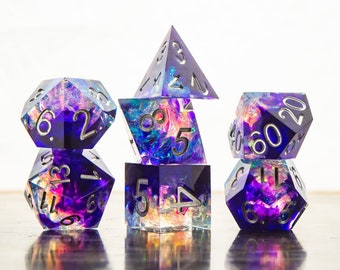 Purple Galaxy Dice Box Set, galaxy dice, Polyhedral Dice Set, Full sharp edge dice set, RPG Game, Transparent Dice, Tabletop Gaming