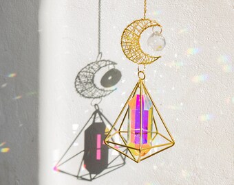 Moon Crystal Suncatcher, Light Catcher, Rainbow Crystal Wall Hanging, Charming Gift for Mom, Home Decor, Cute Gift for Friends, Boho Style