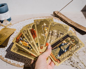 Classic Tarot Cards with Guidebook, Gold Tarot Deck, Divination Future Telling Spiritual Tarot Gifts, Tarot Reading, Traditional Tarot Deck