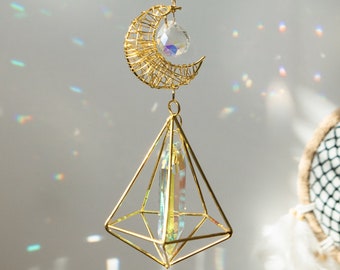 Moon Crystal Suncatcher, Wind Chime, Prism Hanging Window Decor, Rainbow Maker, Witchy Decor, Prism Suncatcher, Feng Shui Crystals Prism