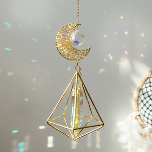Moon Crystal Suncatcher, Wind Chime, Prism Hanging Window Decor, Rainbow Maker, Witchy Decor, Prism Suncatcher, Feng Shui Crystals Prism