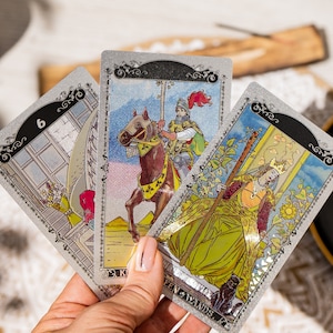 Unique Tarot Deck Magician, Silver Tarot Cards, Full Tarot Deck with Guidebook, Indie Tarot Cards, Medieval Tarot, Witchy Gift for Her
