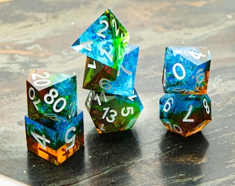 Glittering Galaxy Epoxy Dice Set, Dice set for role playing games, Sharp Edge Dice Set, Handmade Sparkly Dice, Holograpic Dice