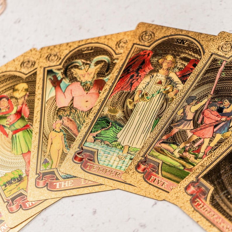 Gold Foil Tarot Deck, 78 Beginner Tarot Cards With Booklet, Classic Sun ...