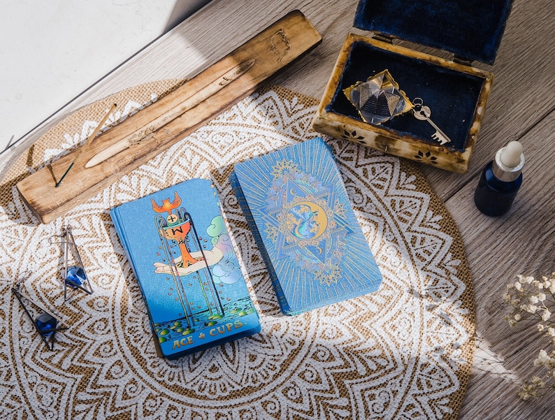 Tarot Deck, Witch Blue Tarot 78 Cards with Guidebook, Work Tarot Deck, Tarot Cards, Beginner Divination Tool, Pictured Tarot Divination Set image 1