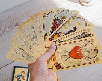 Tarot Deck 78 Cards, Gold Tarot Cards Gift with Guidebook, Gold Foil Tarot, Feminine Tarot Deck, Handmade Tarot Classic