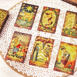 Laminated Gold Tarot Cards, Vintage Tarot Deck with Guidebook, Tarot for Beginners, Original Tarot 78 Cards Full Deck, Cute Tarot