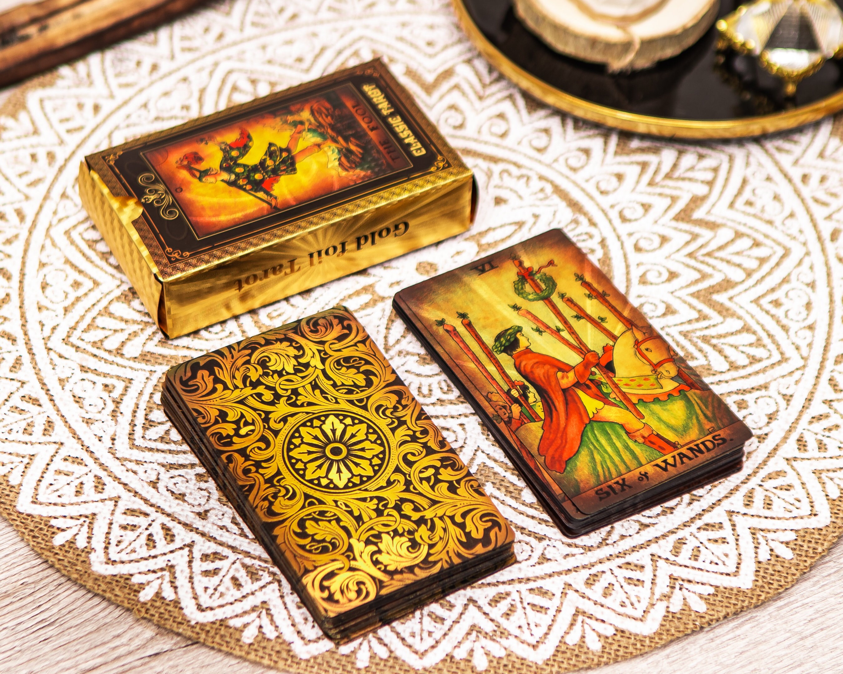 Rider Waite Gold Tarot Cards, Vintage Tarot Deck With