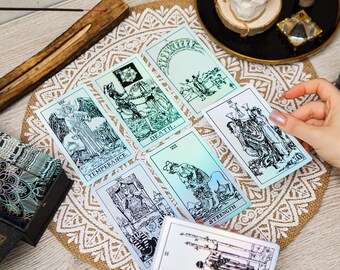 Minimalist Silver Foil Tarot Deck, Aesthetic Holographic Tarot Cards, 78 Card Rainbow Foil Deck, Modern Divination Tarot, Spiritual Gift