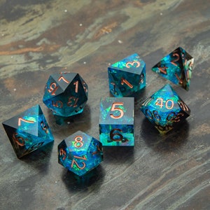 Crystal Galaxy Dice, Blue Violet Dice Set in Metal Case, dice set, Dice Set, Polyhedral Dice Set, Sharp edge dice, Role Playing Games image 9