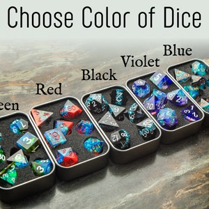 Crystal Galaxy Dice, Blue Violet Dice Set in Metal Case, dice set, Dice Set, Polyhedral Dice Set, Sharp edge dice, Role Playing Games image 3