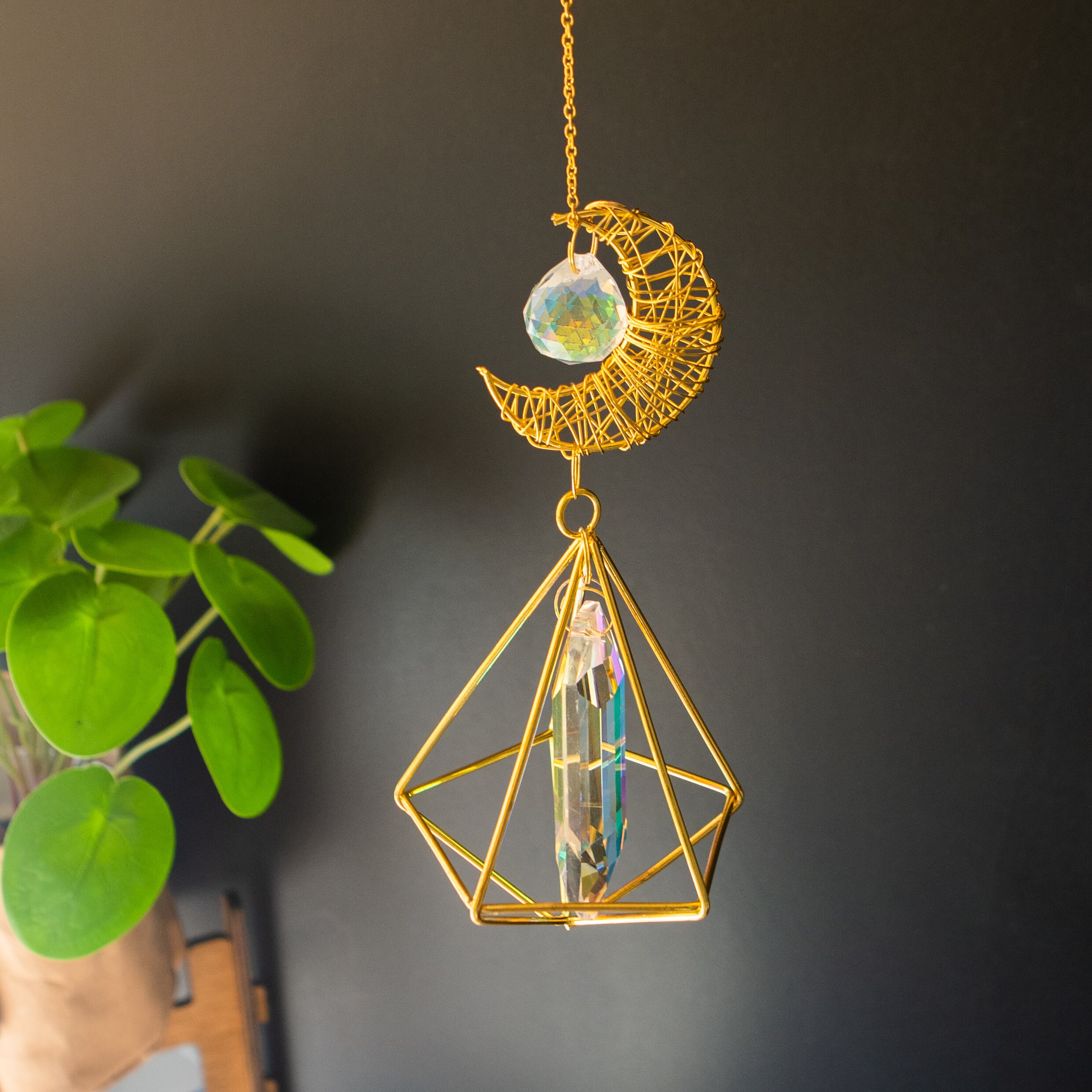 Moon Crystal Suncatcher, Celestial Window Hanging, Aura Prism Rainbow ...