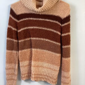 Vintage 70’s 80’s Women’s Girls Sweater Currants Cowl Neck Small Brown Stripes