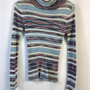 Vintage 70’s 80’s Women’s Girls Multicolor Stripes Stretch Cowl Neck Sweater