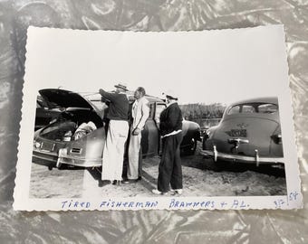 Vintage Black And White Photograph Tired Fishermen Alabama 1954