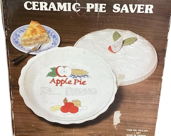 Vintage NIB Ceramic Apple Pie Saver Keeper With Recipe NOS