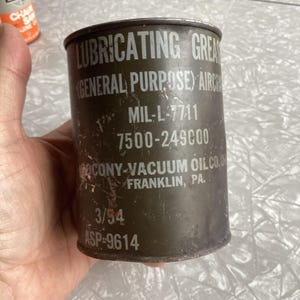Vintage 1954 Army Aircraft Lubricating Grease Can MIL L 7711 Socony Vacuum Oil image 1