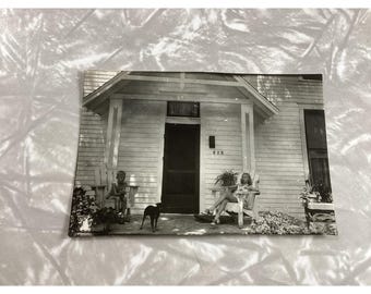 Vintage Black White Photo Children Dog Adirondack Chairs Front Porch House 818