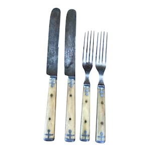 Antique Steer Bovine Bone Handled Flatware 3-Tine Forks Knives Keen Kutter