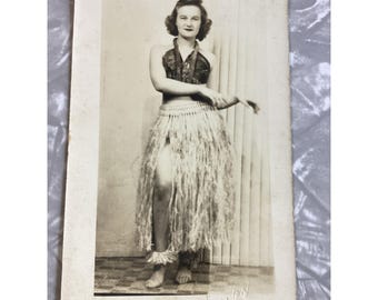 Vintage Hawaiian Hula Dancer Photo Postcard Retro Tropical Party Outfit