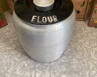 Vintage 1950's Era Kromex Spun Aluminum Flour Canister Cracked Lid