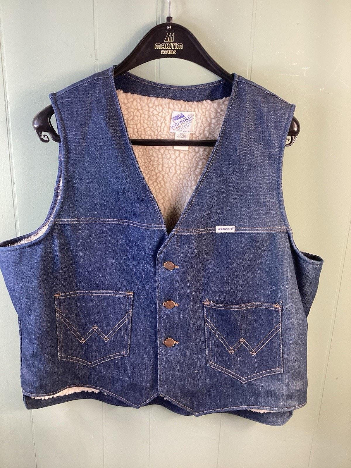 Vintage Wrangler Vest Denim Sherpa Mens XL Western 70s Sanfor Set 