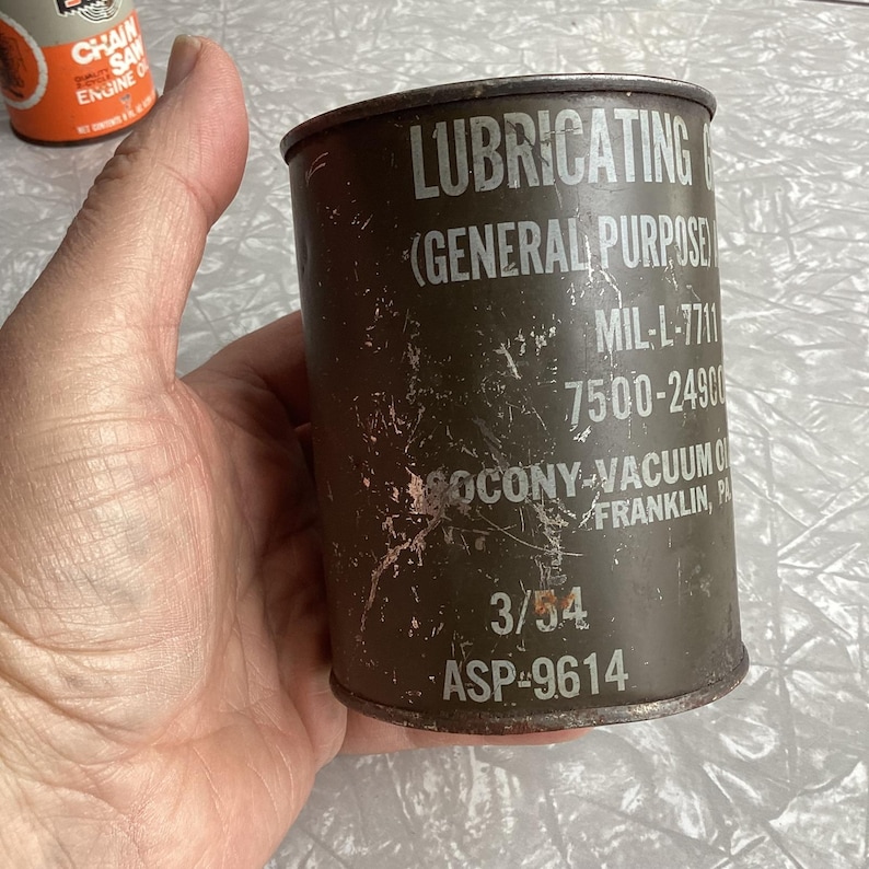 Vintage 1954 Army Aircraft Lubricating Grease Can MIL L 7711 Socony Vacuum Oil image 2