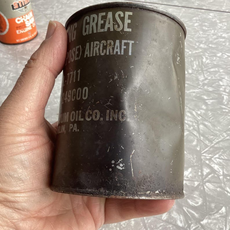 Vintage 1954 Army Aircraft Lubricating Grease Can MIL L 7711 Socony Vacuum Oil image 3