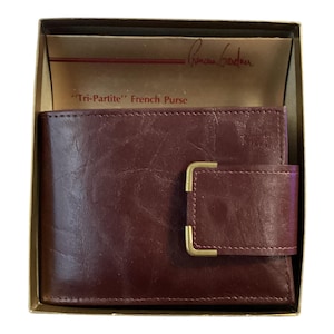 Cartera vintage de mujer NOS Princess Gardner de piel color burdeos con estuche