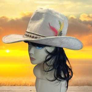 Beige Cowgirl Hat With Feather - Etsy display picture 1