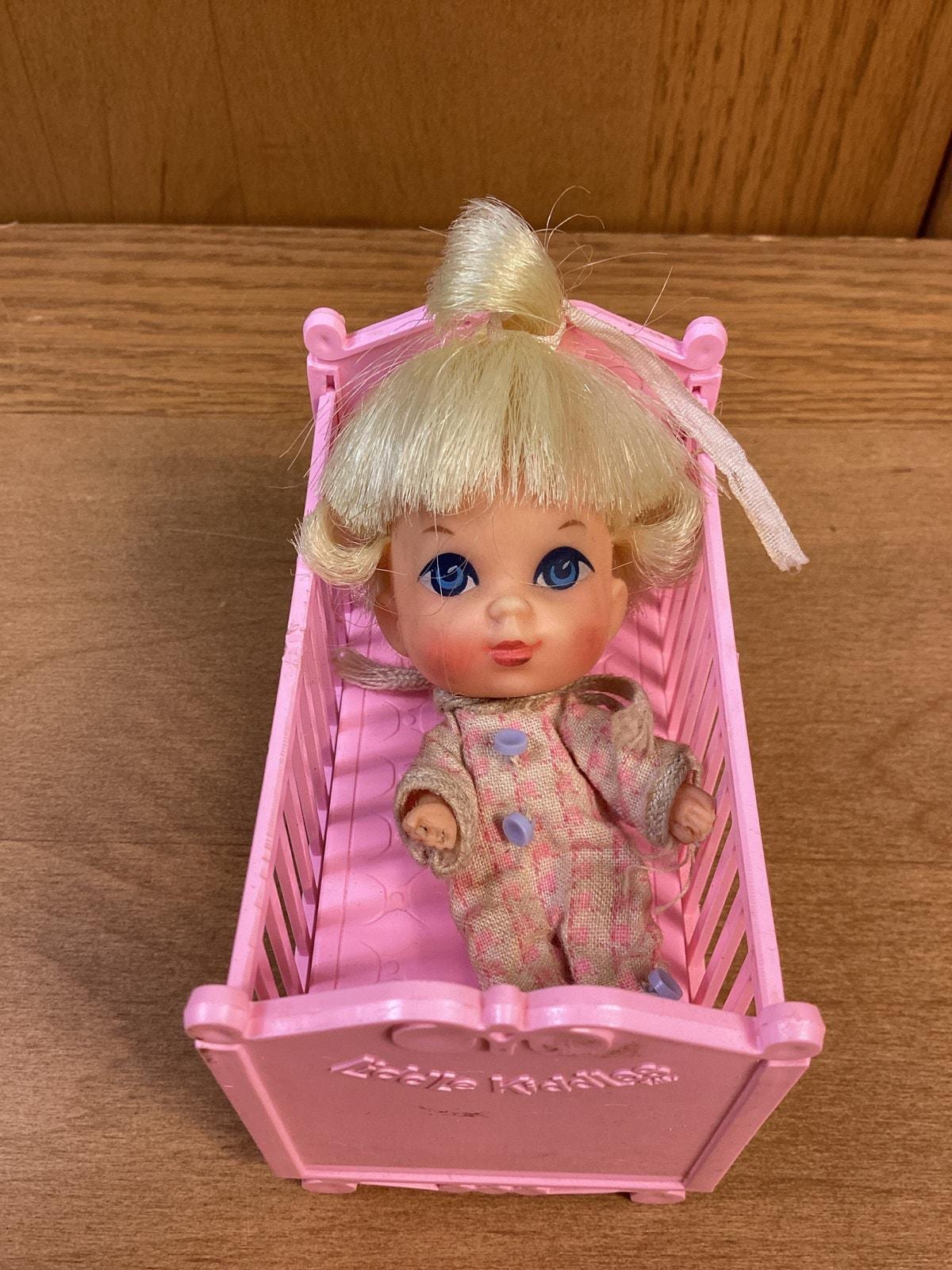 Vintage Mattel Liddle Kiddles Crib Baby LIDDLE DIDDLE Doll W