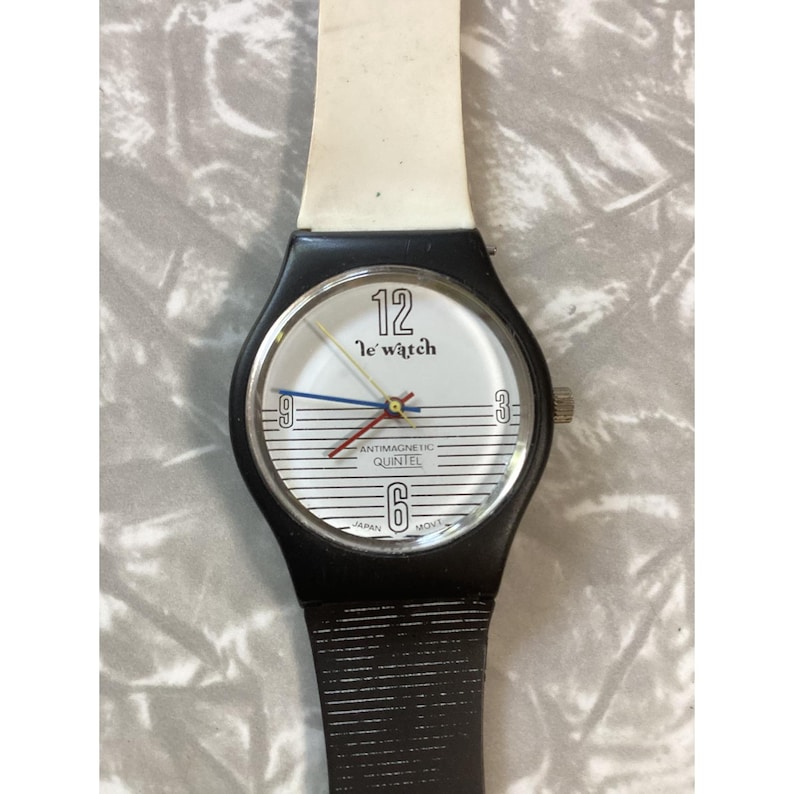 Vintage Le Watch Quintel 80s Memphis Style Black White Watch Primary Color Hands image 1