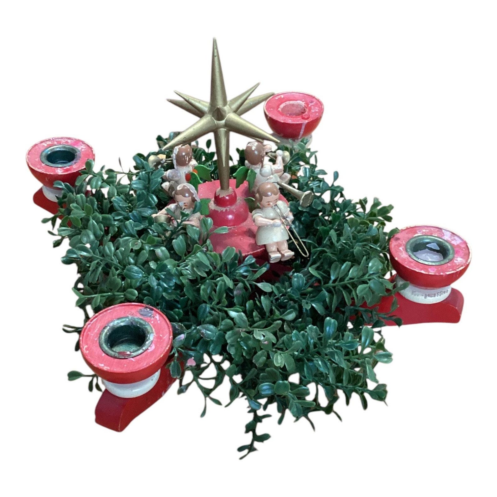 Vintage German Erzgebirge Wooden Star Advent Candle Holder Centerpiece