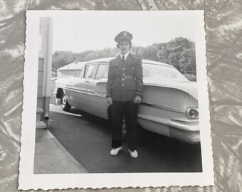 Vintage 1950s Mens Military Uniform Photo Black and White