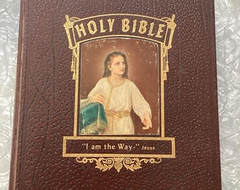 Vintage Hertel Blue Ribbon Holy Bible - 1957 - Alphabetical