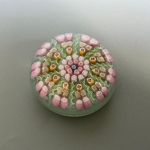 Perthshire PP2 Millefiori Paperweight Pre-1978 – Scottish Art Glass – Mint Green Floral Millefiori – Vintage Glass Collectible