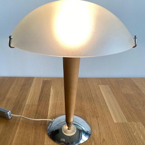 Kvintol IKEA mushroom lamp – vintage table lamp 80s made of frosted glass & beech wood – E14 fitting – Space Age Scandinavian design