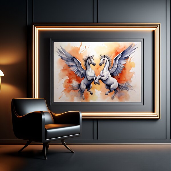 Pegasus Art Print, Wall Art, Mythology, Instant Download, Wings, Wall Art, Home Deco, Fantasy, Greek mythology, Horses, Flying Horses