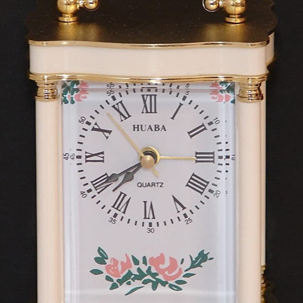 Huaba Quartz Table Clock - Cream Plastic with Gold Trim