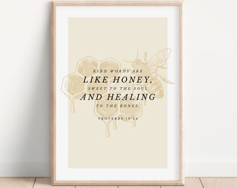 Le parole gentili sono come il miele Stampa, Proverbi 16:24 Stampa Scrittura Verse Wall Art, Bibbia Verse Wall Art, Christian Wall Art, DOWNLOAD DIGITALE
