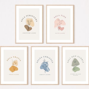5 Solas, Five Solas of the Reformation, Set of 5 Printable Wall Art, Christian Wall Art Set of 5, Soli Deo Gloria Wall Art, DIGITAL DOWNLOAD