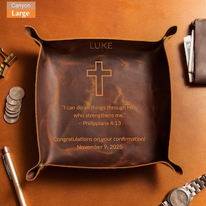Confirmation Gift for Boy, Engraved Leather Tray, Custom Gift for Confirmation Ceremony, Leather Tray Gift for Christian Boy