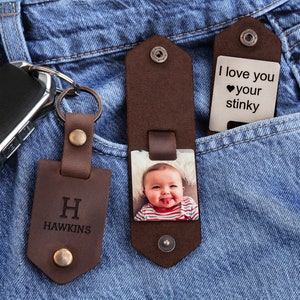 Personalized Leather Photo Keychain, Drive Safe Keychain, First Time Mom and Dad Gift, Anniversary Gift