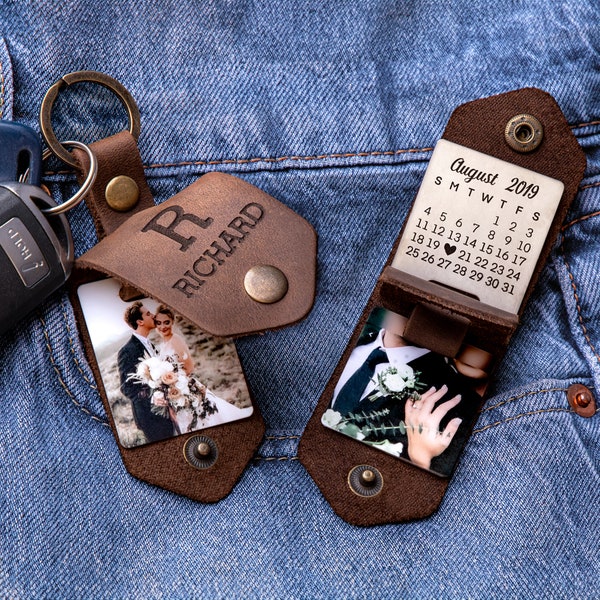 Leather Photo Keychain, Personalized Gift, Gift for Husband, Gift for Him, Gift for Her, Handmade Gift, Gift for Valentine's Day