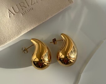 18K PVD Gold Waterdrop Earrings • Gold Chubby Teardrop Earrings • Stud Earrings • Chunky Dome • Kylie Bottega Drop Earrings • Tarnish Free