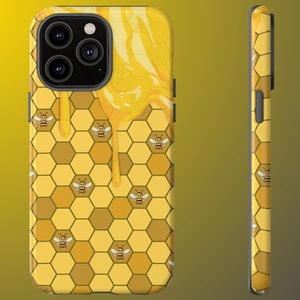 Honey Bees and Honeycomb Pattern Tough Phone Case For iPhone 14 13 12 11 Pro Max 14 Plus Google Pixel 7 6 5 Case Samsung Galaxy S23 S22 S21