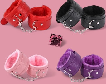 Soft Faux Fur Lined Adjustable Cuffs – Plush Wrist/Ankle Restraints with Chain Links Mature Couple restraint