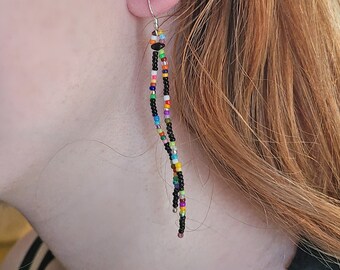 Asymmetric Colorful Statement Seed Bead Dangle Earrings