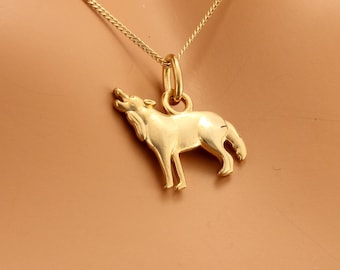 10K Solid Gold WOLF Reversible Pendant, Charm Jewelry Made to Order in Canada (Ve#22)