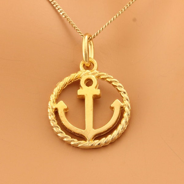 10k Gold 3 D Nautical Ship Mariner Anchor With Rope Two Color Charm Pendant Necklace Jewelry Gifts For Women